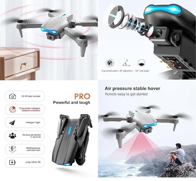 E99 Pro Foldable HD Camera Drone | 720P WiFi FPV Quadcopter with Altitude Hold, 360° Flips & One-Key Takeoff